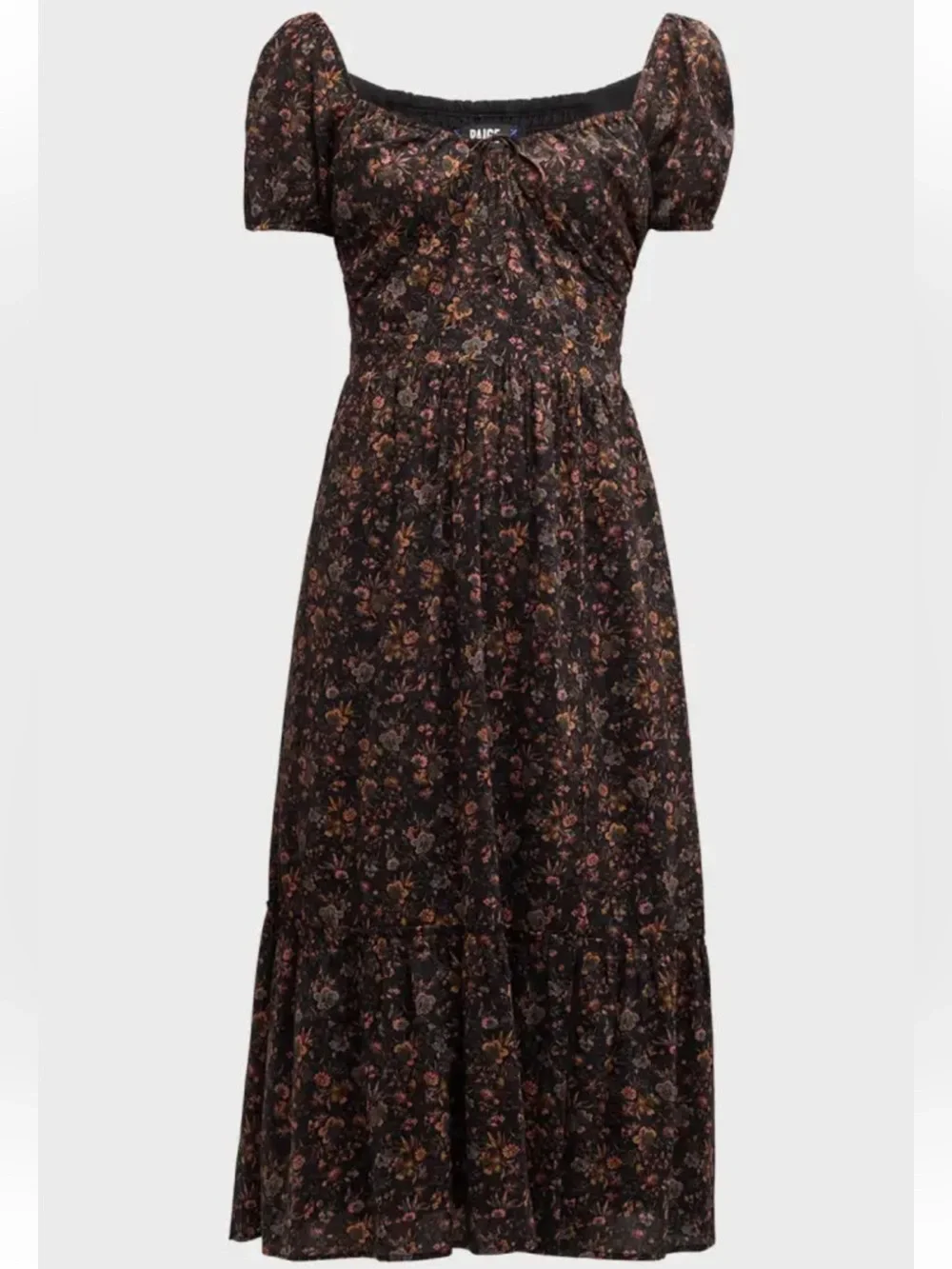 PAIGE Black Floral Puff-Sleeve Midi Dress - Picture 2 of 8